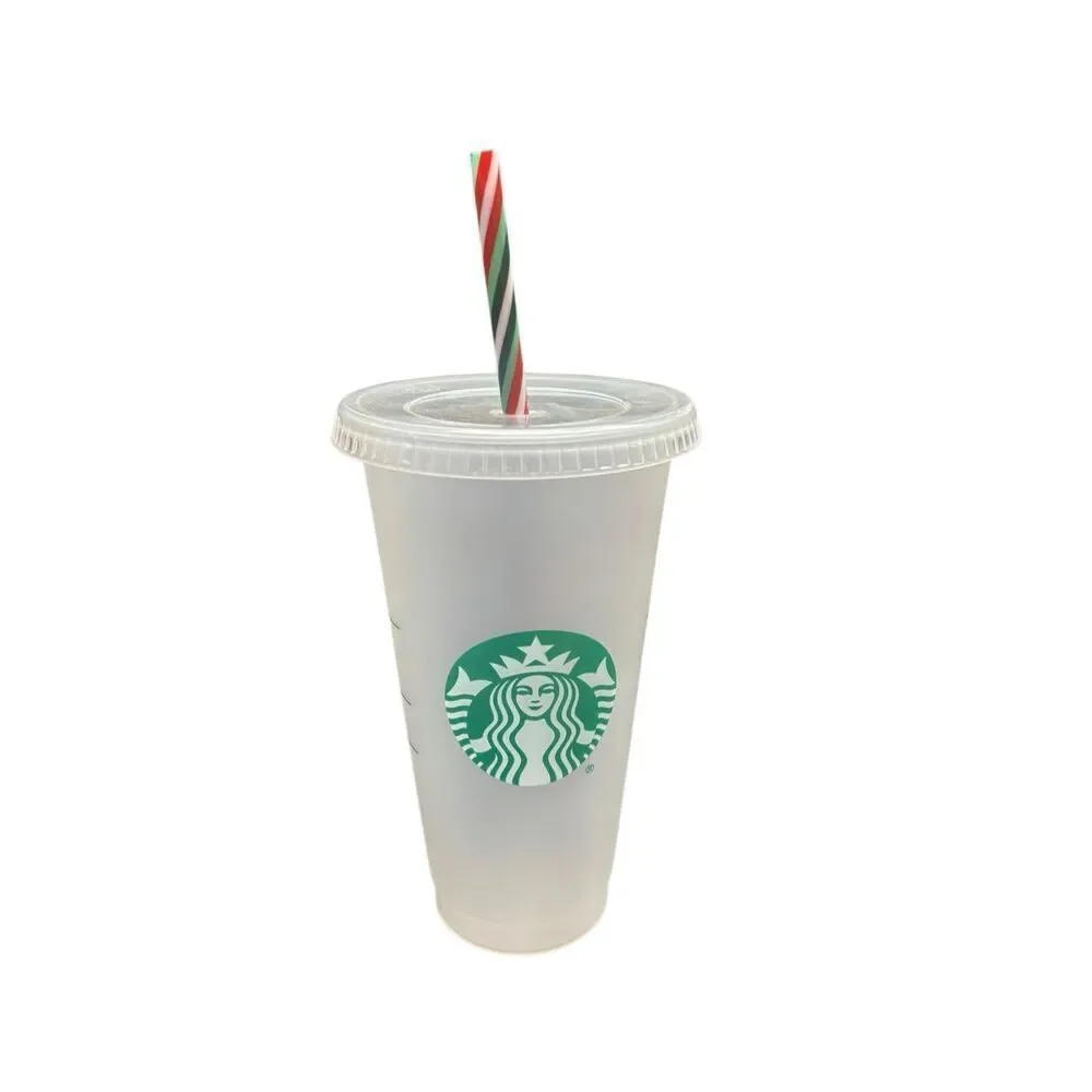 Starbucks Reusable Frosted Plastic Cold Cup With Lid and Straw